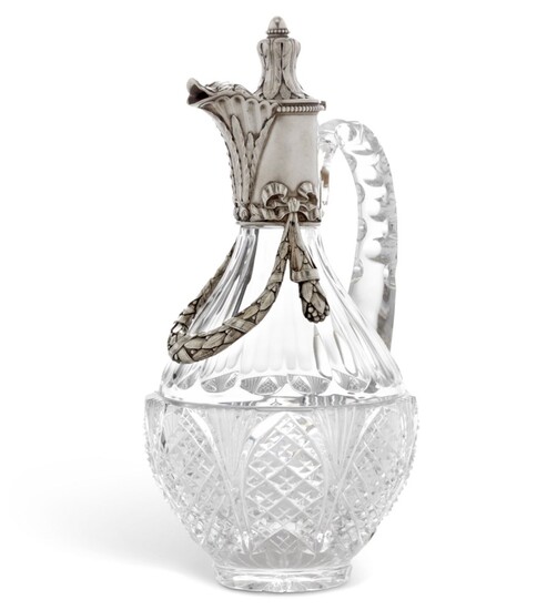 A PARCEL-GILT SILVER-MOUNTED CUT-GLASS DECANTER, MARKED FABERGÉ WITH IMPERIAL WARRANT, MOSCOW, CIRCA 1890, SCRATCHED INVENTORY NUMBER 7787