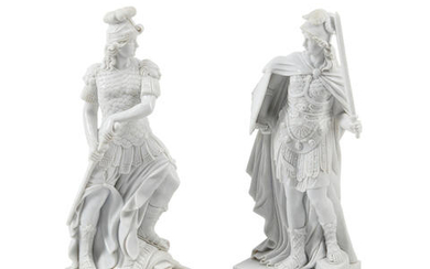 A Pair of Carved Marble Figures of Roman Soliders