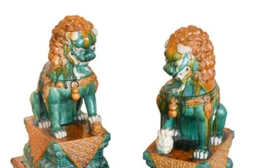 A Pair of Chinese Tang Style pottery fo-dogs, 20th century