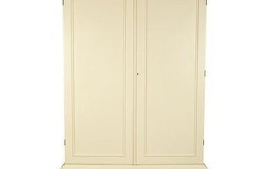 A Pair of Custom Made White Lacquer Four Door Cabinets