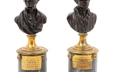 A Pair of French Bronze and Marble Small Busts of