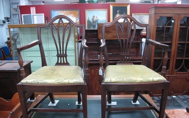 A Pair of Late XVIII Century Mahogany Open Armchairs, with s...