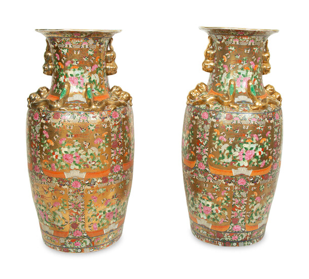 A Pair of Rose Medallion Porcelain Palace Jars