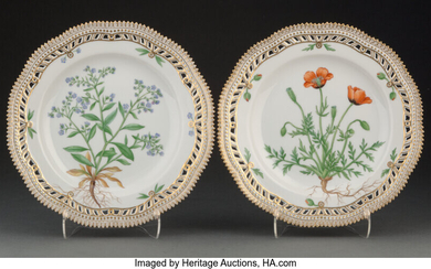 A Pair of Royal Copenhagen Flora Danica Pattern Reticulated Plates (mid-20th century)