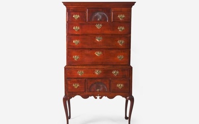 A Queen Anne flat-top carved maple high chest of drawers, Connecticut River Valley, mid-18th century