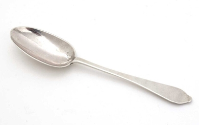 A Queen Anne silver wavy-end or dog-nose tablespoon.
