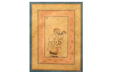 A ROBUST NOBLEMAN HOLDING A SACRIFICIAL LAMB Zand Iran, 18th century