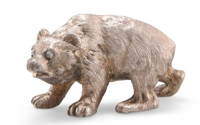 A RUSSIAN CAST SILVER MODEL OF A BEAR, with 'gem'-set