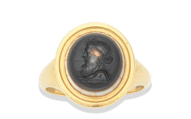 A Roman banded agate intaglio with a philosopher's bust,, Circa 1st-2nd Century A.D.