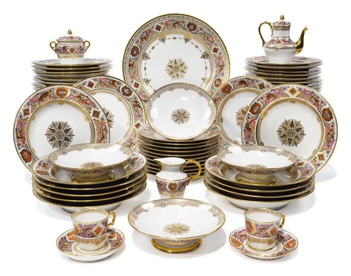 A SEVRES-STYLE HUNTING (LE SERVICE DE CHASSE DE FONTAINEBLEAU) TYPE PART DINNER-SERVICE, LATE 19TH CENTURY