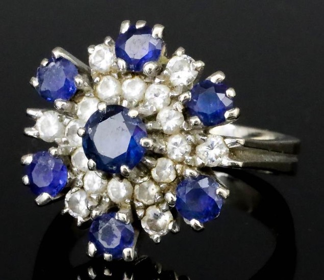 A Sapphire and Diamond Cluster Ring, Modern, in 18ct...