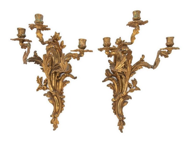 A Set of Four Louis XV Style Gilt Bronze Three-Light