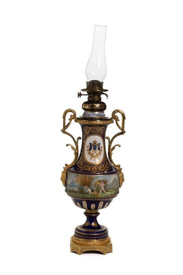 A Sevres-style porcelain wick lamp