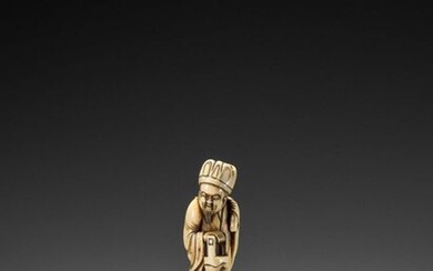 A VERY RARE TALL IVORY NETSUKE OF A CHINESE DOCTOR