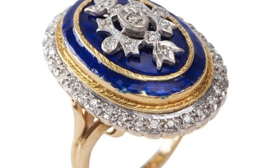 A VICTORIAN DIAMOND AND ENAMEL RING
