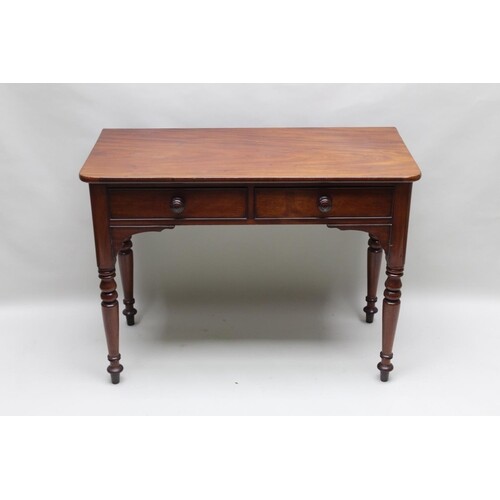 A VICTORIAN MAHOGANY SIDE TABLE with plain top, two inline d...