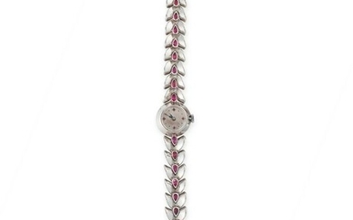 A VINTAGE RUBY COCKTAIL WATCH in 18ct white gold and