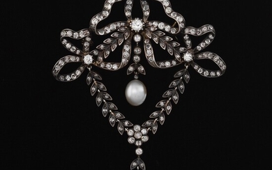 A Victorian Diamond and Pearl Brooch, ca. 1880