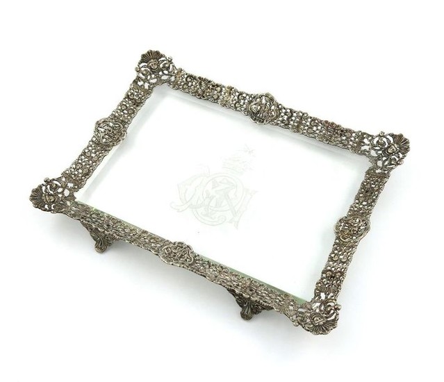 A Victorian silver-mounted glass dressing table tray, by...