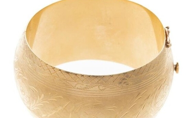 A Wide Etched Bangle in 14K Yellow Gold