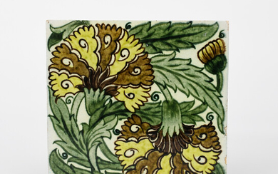 A William De Morgan Early Fulham Period Double Carnation large tile