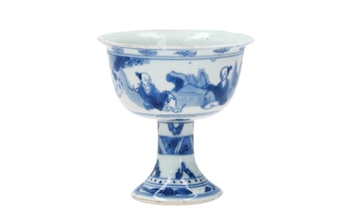 (-), A blue and white porcelain stem cup,...