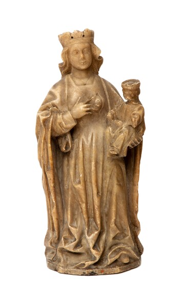 A carved alabaster figure of the Virgin and Child