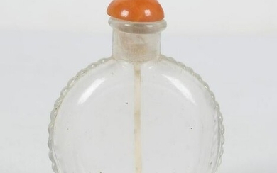 A carved rock crystal snuff bottle. China. Qing