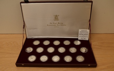 A cased set of 16 Royal Mint Silver Proof Medallions, 1981 Marriage of the Prince of Wales & Lady