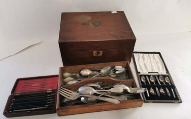 A collection of Silver Plated cutlery in a tray, a...
