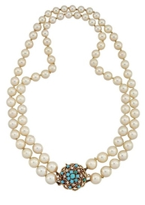 A cultured pearl necklace with diamond and...