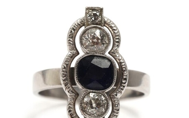 NOT SOLD. A diamond and sapphire ring set with brilliant-and old-cut diamonds totalling app. 0.70 ct. And a faceted sapphire. – Bruun Rasmussen Auctioneers of Fine Art
