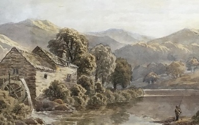 A framed 19th century watercolour study of a river with wate...