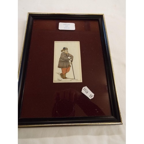 A framed Oriental picture on ivory of a male with walking ca...