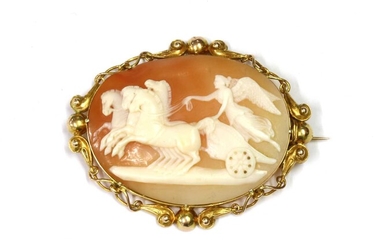 A gold mounted Victorian shell cameo brooch