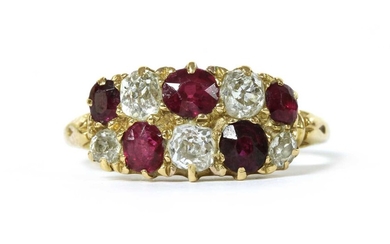 A gold ruby and diamond ring