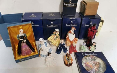 A group of Royal Doulton bone china figures of ladies...