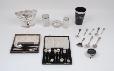 A group of silver items including: a cased Victorian Christening...