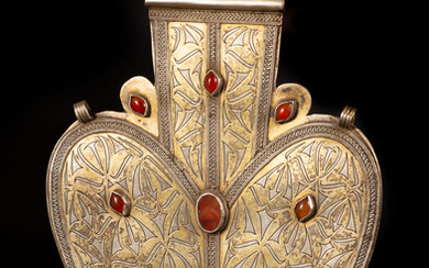 A large and impressive cordiform gilt silver Asyk Pendant, Turkestan, Teke Tribe - 1880-1900