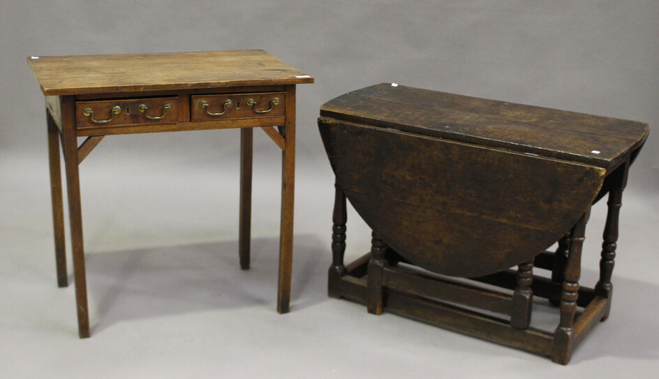 A late 18th century and later mahogany side table, fitted with two drawers, height 73cm, width 73cm
