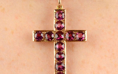 A late 19th century gold pink garnet cross pendant.