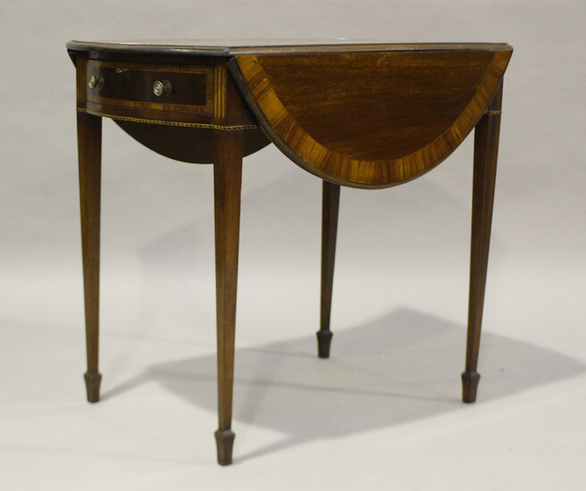 A late 20th century Hepplewhite style mahogany oval Pembroke table with a crossbanded top and inlaid