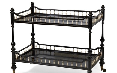 A late Victorian ebonized wood and turned bone two-tier...