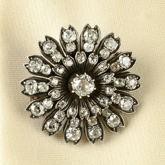 A late Victorian silver and gold old-cut diamond floral