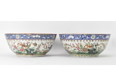 A near pair of Chinese export Canton famille rose punch bowl...