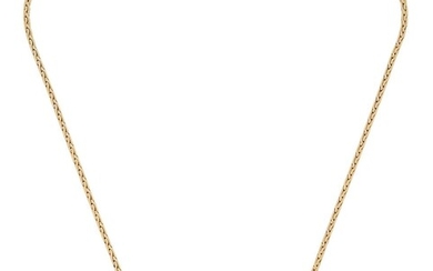A neckchain of fancy flattened link design, stamped 14k, approx. length 57cm