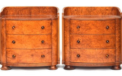 A pair Austrian birch veneer bowfront bedside cabinets, c.19...
