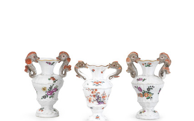 A pair of Capodimonte or Buen Retiro small vases