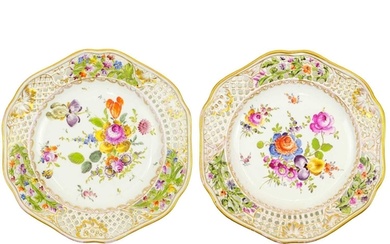 A pair of Carl Thieme Potschappel ribbon plates. Late 19th c...
