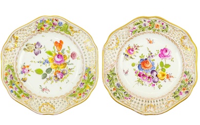A pair of Carl Thieme Potschappel ribbon plates.